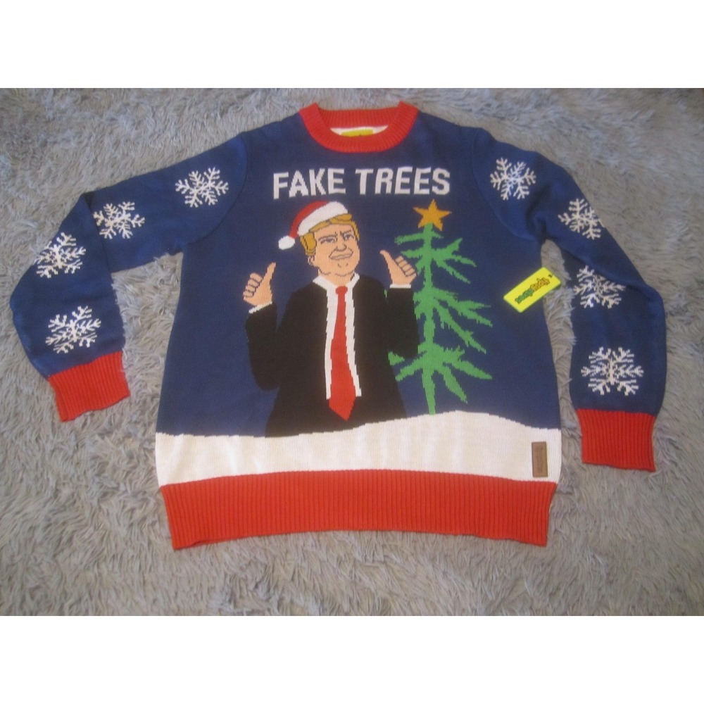 Tipsy Elves Sweater Mens XL Blue Trees Christmas Ugly Graphic Pullover